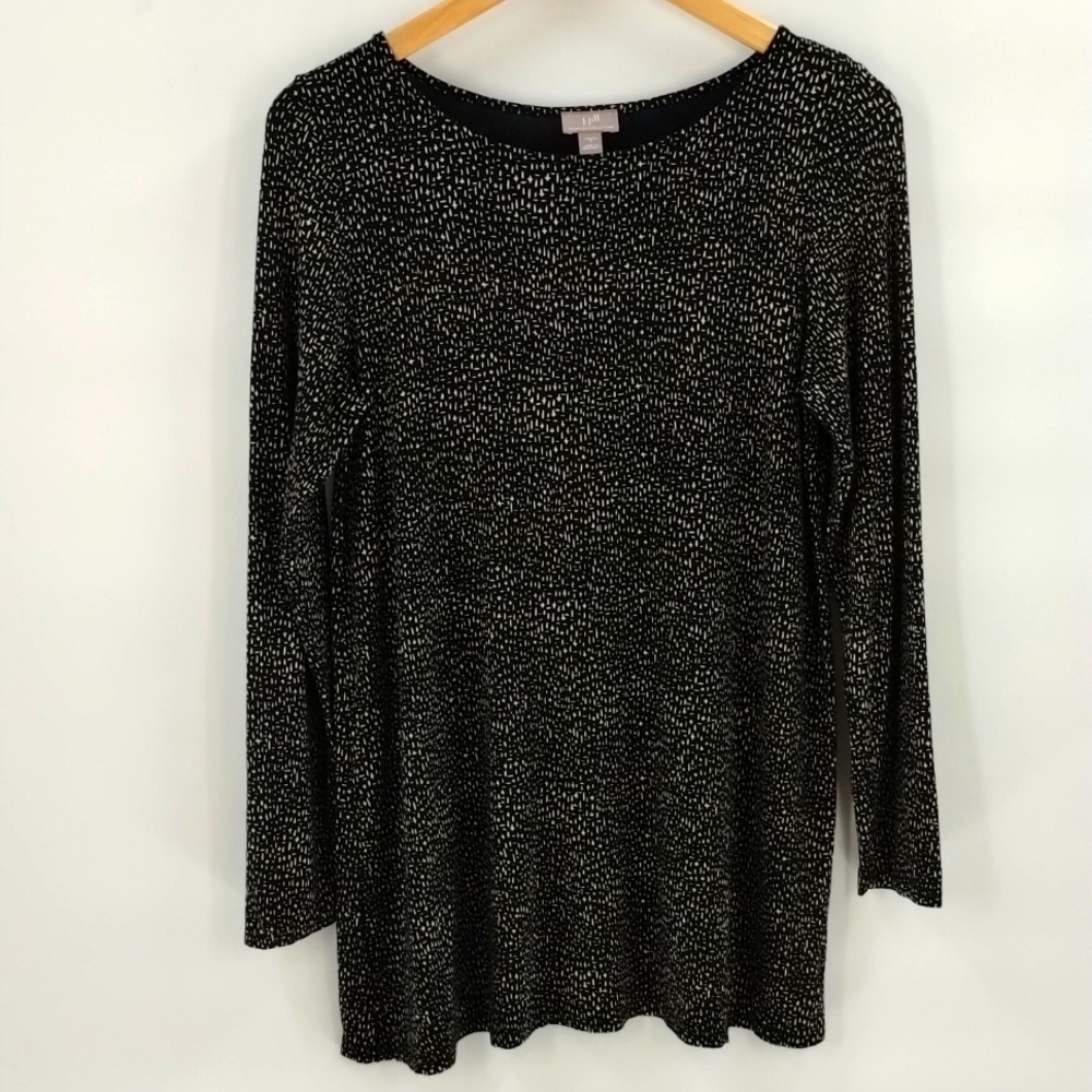 J. Jill blouse top black ivory size small oversized long sleeve stretch tunic